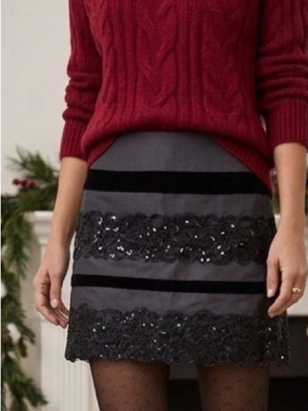 Nanette Lepore mini skirt with velvet and sequins embroidered embellishments